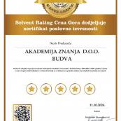 Treći uzastopni Zlatni sertifikat za Akademiju znanja Budva